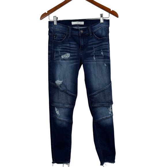 Kancan Dark Washed Skinny Moto Distressed Ankle Jeans Size 25 - Picture 1 of 7